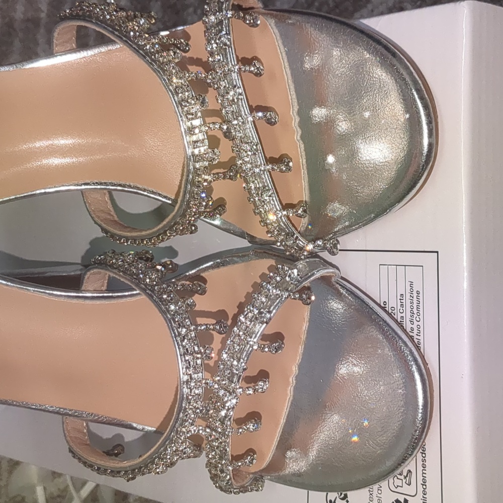 Silver Rhinestone Snake Wrap Peep Toe Stiletto Heels - Picture 4 of 9